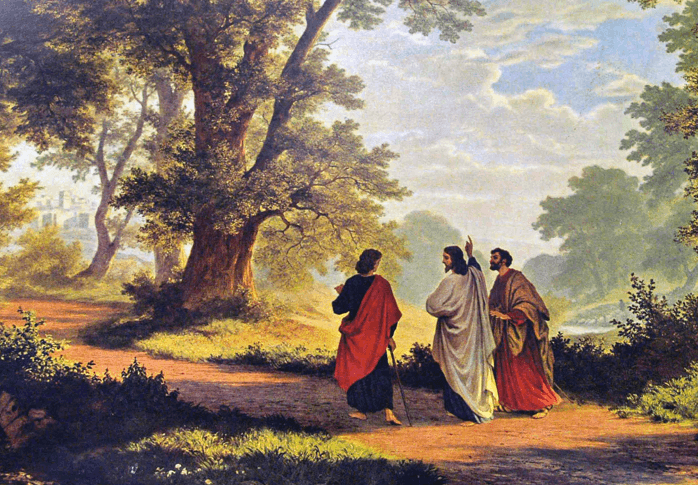 Emmaus Walk Following the Resurrection with Jesus and Two Disciples